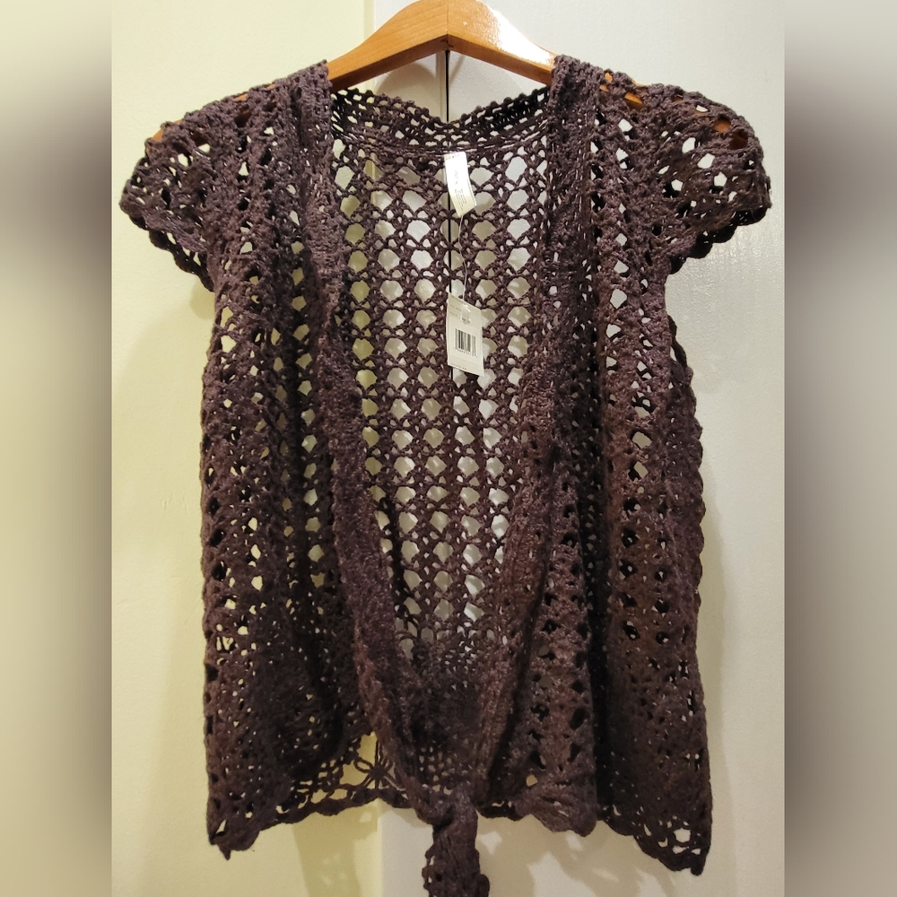 NWT Liz Claiborne Brown Crochet Open Knit Sweater Sz L/XL